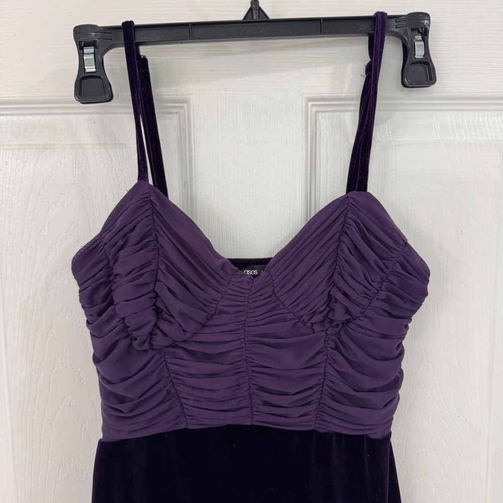 ASOS‎ LUXE Purple Ruched Mesh and Velvet Mini Dress US 4 Sweetheart Bodycon